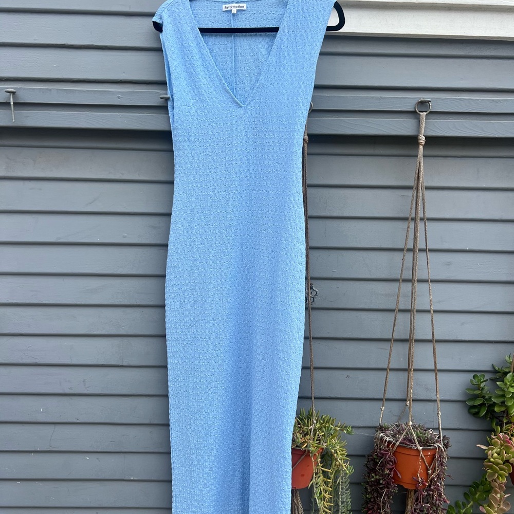 Reformation Light Blue Textured Maxi Dress